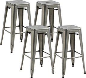 HOMCOM Conjunto de 4 Bancos de Bar Industrial Design Empilhável com Apoio para Pés Metal 43x43x76 cm Prata | Aosom Portugal