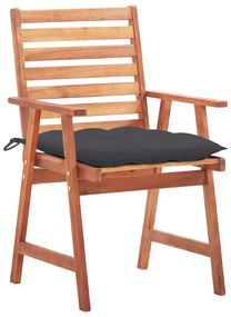 Cadeiras de jantar p/ jardim 3 pcs c/ almofadões acácia maciça