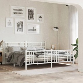 Estrutura de cama com cabeceira e pés 193x203 cm metal branco