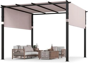 Pérgola com teto plano 305 x 305 cm retrátil Exterior Piscina Alpendre Jardim Cinzenta