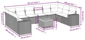 11 pcs conjunto sofás de jardim c/ almofadões vime PE bege
