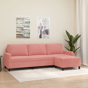 vidaXL Sofá de 3 lugares com apoio de pés 210 cm veludo rosa