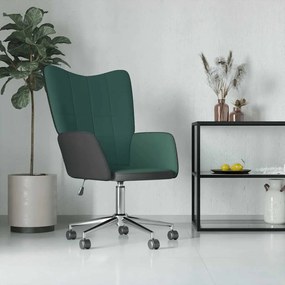 vidaXL Cadeira de descanso PVC e veludo verde-escuro