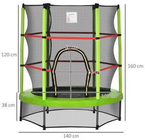 HOMCOM Trampolim Infantil Ø107 cm Trampolim para Crianças de 3-6 Anos com Rede de Segurança Carga 45 kg para Interior Ø140x160 cm Verde
