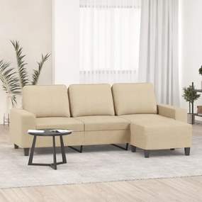 Sofá de 3 lugares com apoio de pés 180 cm tecido cor creme