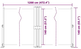 Toldo lateral retrátil 140x1200 cm preto
