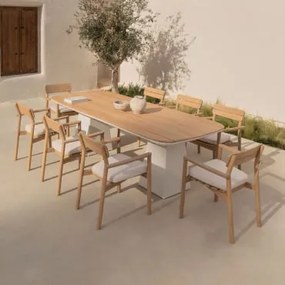 Conjunto De Mesa Retangular 260x110 Cm Em Alumínio E Madeira De Teca Inkeri E 8 Cadeiras De Jardim Com Braços Em Madeira Saira Madeira De Teca - Sklum