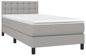 Cama box spring c/ colchão e LED 80x200 cm tecido cinza-claro