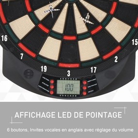 Alvo eletrónico de dardos com 26 jogos principais e 185 variações de jogos, para 8 jogadores, 30 dardos, ecrã LCD e altifalante, cor preta