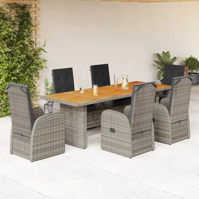 vidaXL 7 pcs conjunto de jantar p/ jardim c/ almofadões vime PE cinza