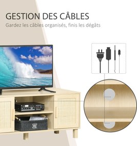 Móvel de TV, 115 x 40 x 48 cm, 2 Armários e 2 Compartimentos Abertos, Bege