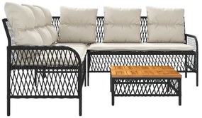 2 pcs conjunto sofás de jardim com almofadões vime PE preto