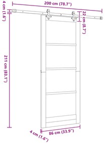 Porta Deslizante vidaXL com Conjunto de Ferragens Brancas 86x211 cm Ma