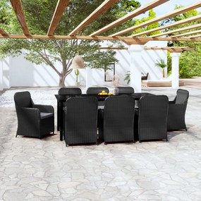 9 pcs conjunto de jantar para jardim c/ almofadões preto