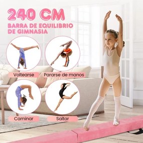 Barra de equilíbrio dobrável para crianças, 240 cm, barra de ginástica com alça de transporte, rosa