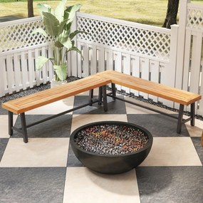 Conjunto de 2 Bancos de jardim em madeira de acácia sem costas com estrutura metálica robusta 160 x 32 x 45 cm Natural e preto