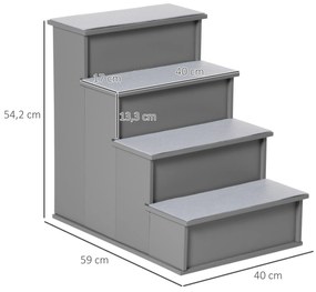 Escada para Animais de Estimação de 4 Degraus Escada para Cães e Gatos com Tapetes Antideslizantes Removíveis 40x59x54,2 cm Cinza