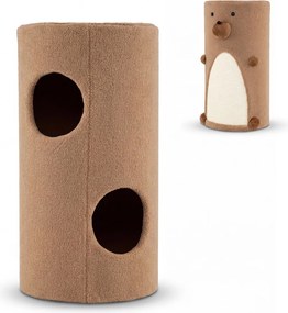 Casa-árvore para gatos de 2 andares em forma de urso castanho 35 x 66 cm (Diâmetro x AL), tapete de sisal para arranhar, caverna escondida, barril, br