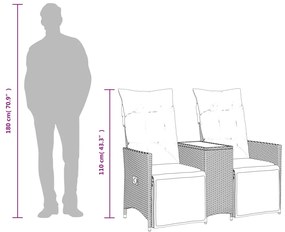 Sofá de jardim reclinável 2 lugares com mesa vime PE bege