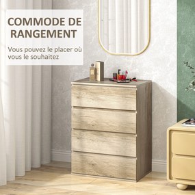 Cómoda de 4 gavetas, móvel de arrumação sem puxadores, design minimalista, 60 x 40 x 80 cm, natural