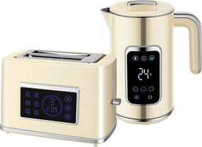 HOMCOM Fervedor de Água 1,7L 3000W Função Manter Quente Torradeira de Pão com Fenda Larga para 2 Fatias 6 Níveis de Tostagem Creme | Aosom Portugal