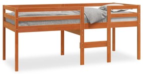 vidaXL Cama alta 90x190 cm madeira de pinho maciça castanho cera