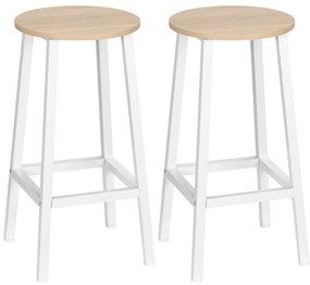 HOMCOM Conjunto de 2 Bancos Altos de Cozinha Bancos de Bar com Pés de Aço e Apoio para os Pés 32,5x32,5x65cm Madeira e Branco | Aosom Portugal