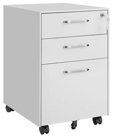 Cômoda de escritório SONGMICS, armário de arquivo com fechadura, com 3 gavetas, rodízios, para documentos, artigos de papelaria e pastas suspensas, para escritório e estudo, aço, branco OFC010W01