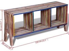 Armário TV com 3 prateleiras empilháveis, teca recuperada colorida