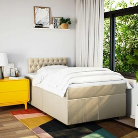 Cama boxspring com colchão 120x190 cm tecido cor creme