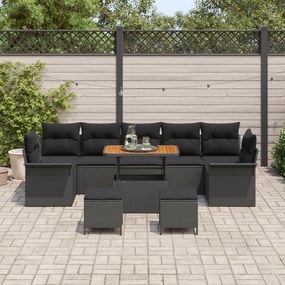 Conjunto de Sofá de Jardim de 10 Peças com Almofadas em Preto, Rattan