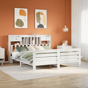 Cama com estante sem colchão 200x200 cm pinho maciço branco