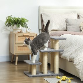 Escada ajustável para animais de estimação com 3 degraus, escada para gatos e cães, com arranhadores de sisal e bola, 52 x 34,5 x 54 cm, cinzenta