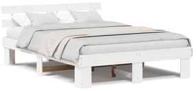 Estrado de Cama com Cabeceira Branco 140x200 cm Madeira Sólida Pinho