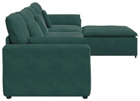 Sofá modular com pufes e almofadas verde-escuro