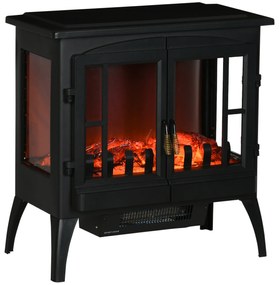 HOMCOM Salamandras Elétricas 1000W/2000W com Luzes LED e Proteção Contra Superaquecimento para 15-20 ㎡ 60x37x60,5 cm Preto | Aosom Portugal