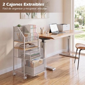 Carrinho de Arrumação, 37 x 26 x 84 cm, 2 Gavetas e Rodas com Travão, Branco