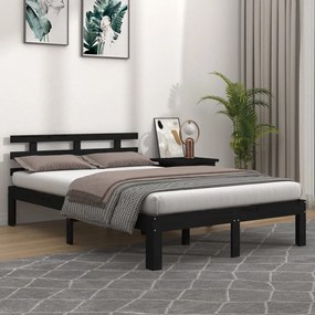 Estrutura de cama casal 135x190 cm madeira maciça preto