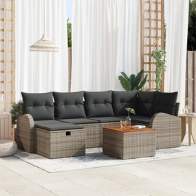 Conjunto de Sofá de Jardim de 7 Peças com Almofadas Cinza Rattan Poly