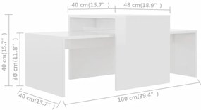 Conjunto mesas centro 100x48x40cm contrapla. branco brilhante