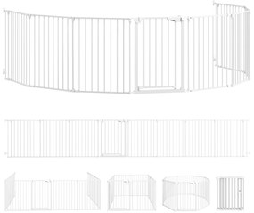 Parque para Cães Dobrável com 8 Painéis Porta com Fecho Duplo Barreira de Segurança para Escada Corredor Branco