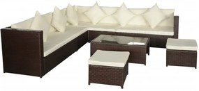 8 pcs conjunto lounge jardim c/ almofadões vime PE castanho