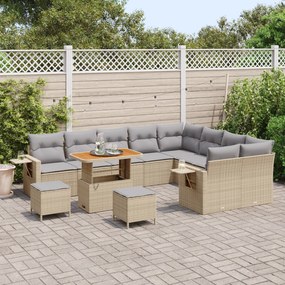 Conjunto de Sofá de Jardim vidaXL de 12 Peças com Almofadas Bege Ratta