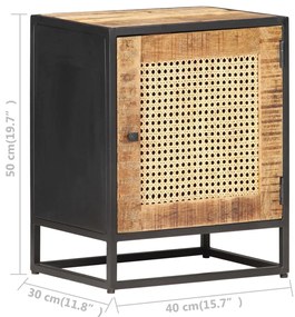 Mesa de cabeceira 40x30x50cm mangueira áspera/palhinha natural