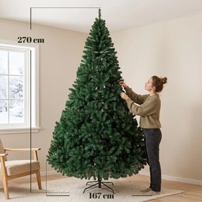 Árvore de Natal em Abeto 270 cm com Ramos Articulados 2418 Pontas em PVC Ignífugo Montagem Rápida Base em Aço Verde