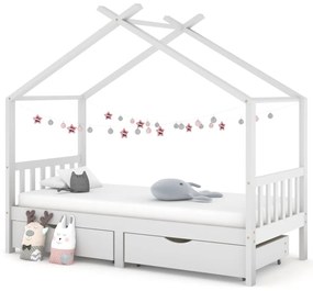 322150 vidaXL Estrutura cama criança c/ gavetas 90x200 cm pinho maciço branco