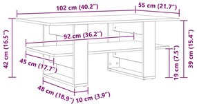 Mesa de Centro vidaXL Preto Carvalho 102x55x42 cm Madeira de Engenhari