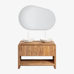 Conjunto De Móvel De Casa De Banho Em Madeira Vacry Castanho Acácia & 2 X Cimento Branco Redondo Ø40 Cm Zavion & Oval Led - Sklum