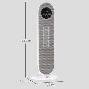 Aquecedor Elétrico Cerâmico PTC 1300/2000 W com Controlo Remoto, Oscilação 45°, Temporizador 12 h, Branco