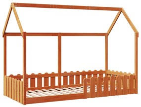 Cama infantil formato casa 90x190 cm pinho maciço castanho-mel